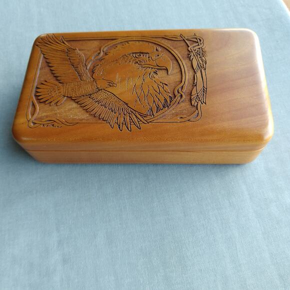 Wilderness Woods Eagle Box & Set of 8 Cork Coasters laser etched wood vintage - Picture 4 of 15